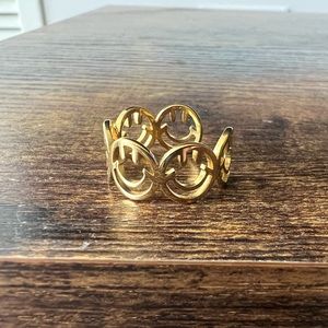 New 18k Gold Plated Stainless Steel Smiley Smile Ring Adjustable Size